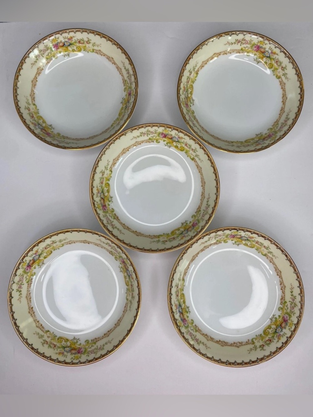 Vintage Meito Japan Fruit/Dessert Bowls 5 1/4 inches, Hand Painted BRONSON Set 5